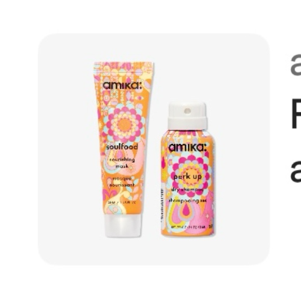 Amika Soulfood Hair Mask 1oz and Perk Up Dry Shampoo .75oz Travel Size Bundle